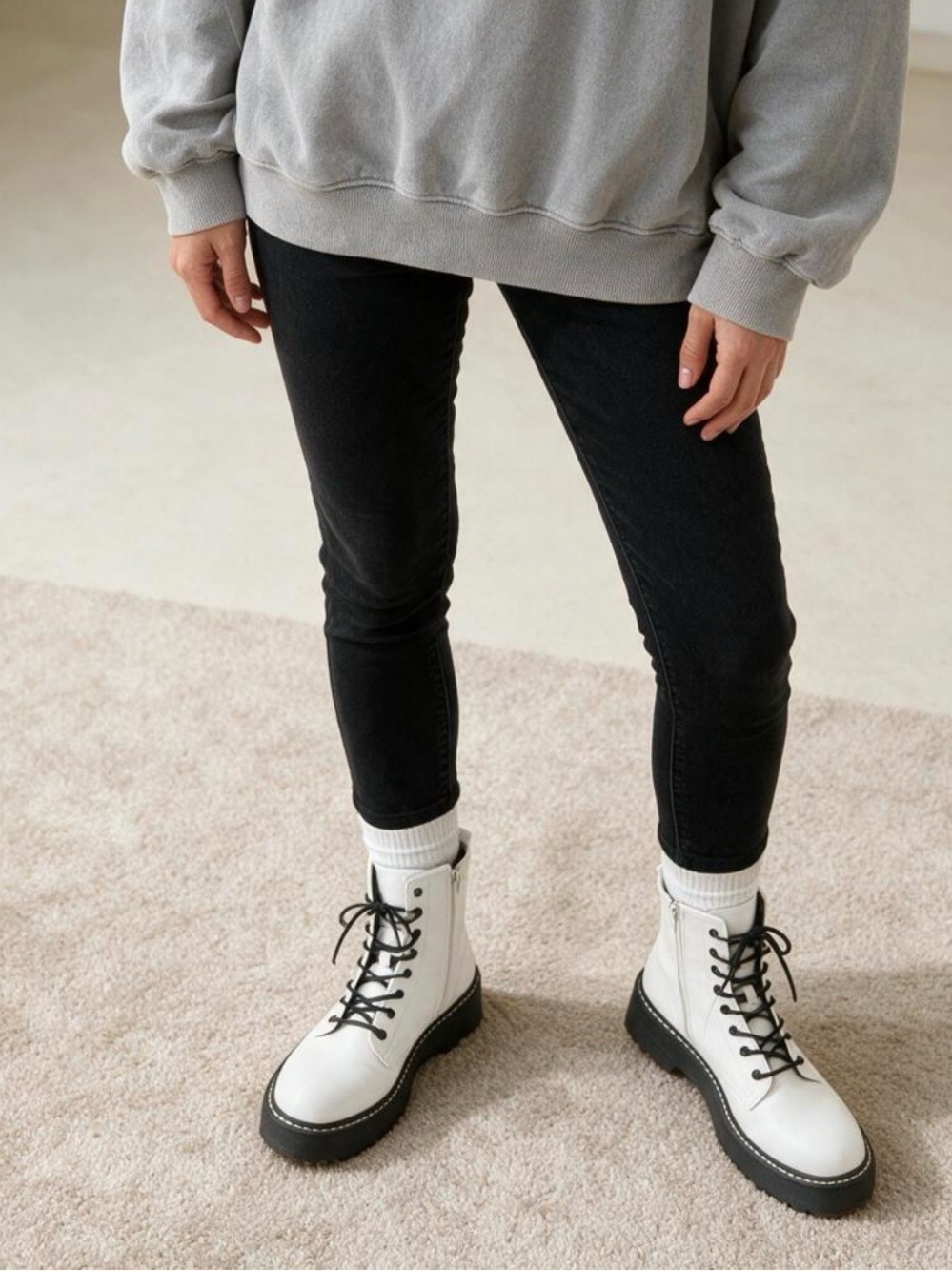 Steve Madden White Lace-Up Combat Boots for Women